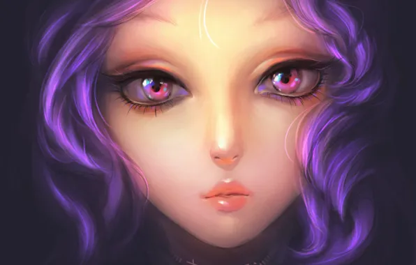 Девушка, лицо, арт, фиолетовые волосы