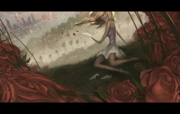 Картинка девушка, цветы, розы