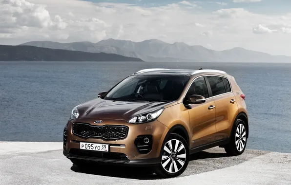 Картинка горы, река, берег, Kia, киа, кроссовер, Sportage, спортаж