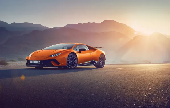 Картинка Lamborghini, Orange, Sun, Supercar, Huracan, Perfomante