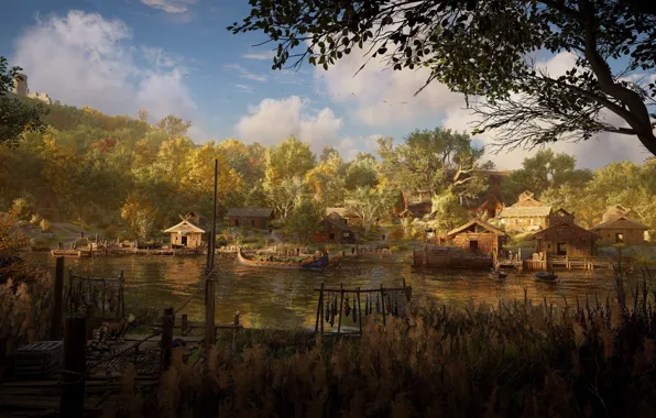 Природа, река, деревня, Assassin's Creed Valhalla