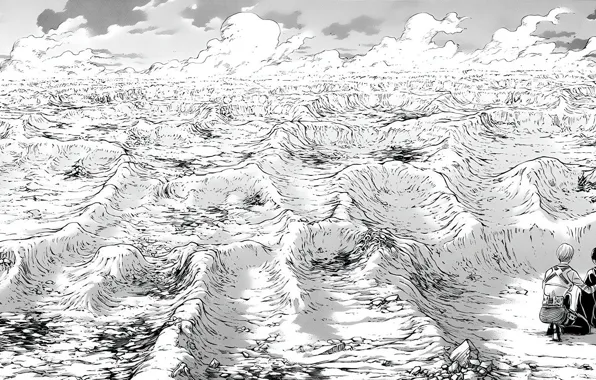 Landscape, Black and White, Manga, Attack on Titan, Eren Yeager, Shingeki No Kyojin, Armin Arlert, …