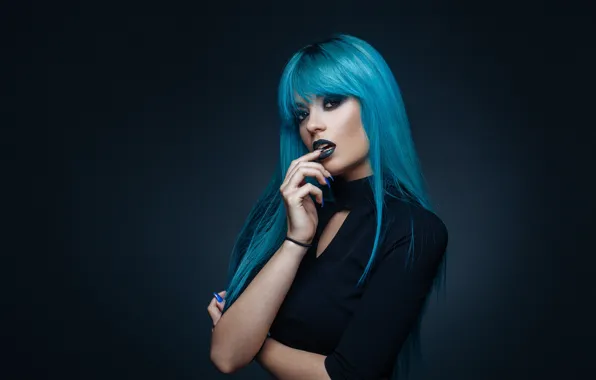 Картинка gothic, look, makeup, blue hair, Nails painted