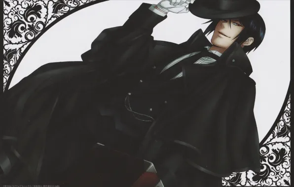 Костюм, перчатки, красные глаза, art, Kuroshitsuji, Sebastian Michaelis, дьявольский дворецкий, Yana Toboso