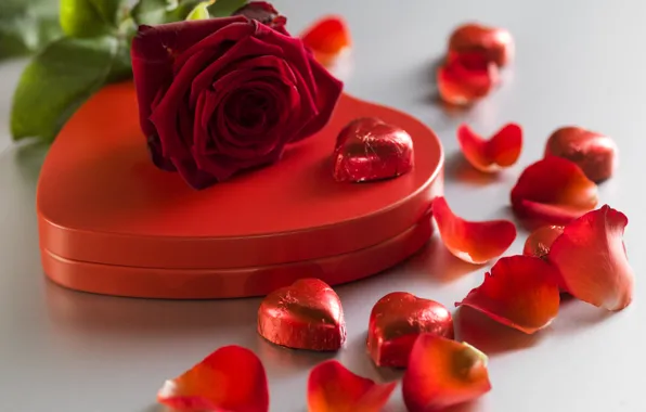 Картинка шоколад, конфеты, сердечки, red, love, heart, romantic, gift