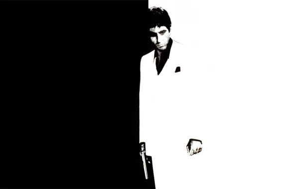 Картинка пистолет, черно-белый, Al Pacino, Лицо со шрамом, Scarface, Аль Пачино