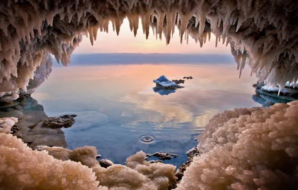 Картинка кристаллы, пещера, соль, Иордания, Мертвое море