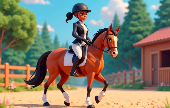 Картинка girl, cartoon, horse, character, rider