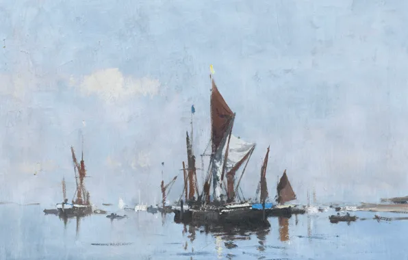 Картинка картина, морской пейзаж, Эдуард Сиго, Баржи в Стоячей Воде