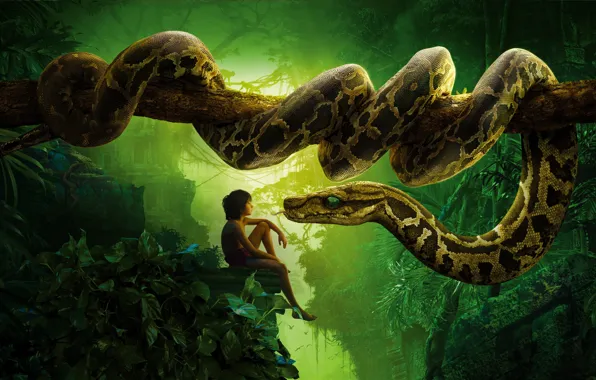 Картинка Scarlett Johansson, Jungle, Fantasy, Nature, Wood, Tiger, Snake, The