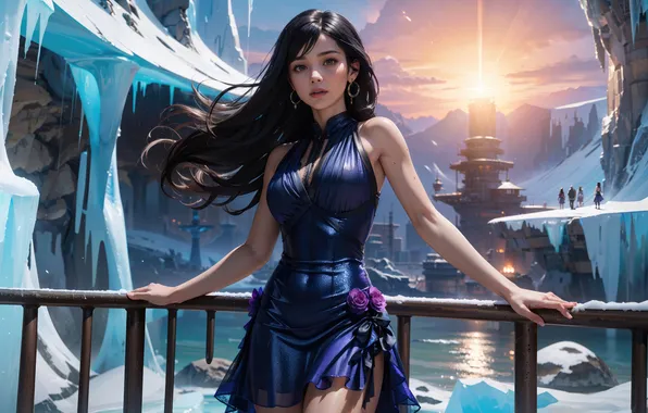 Картинка girl, dress, brunette, ai art