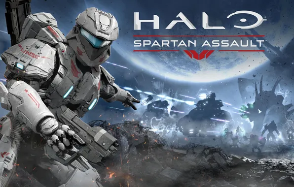 Картинка взрыв, оружие, война, планета, защита, костюм, броня, Halo: Spartan Assault