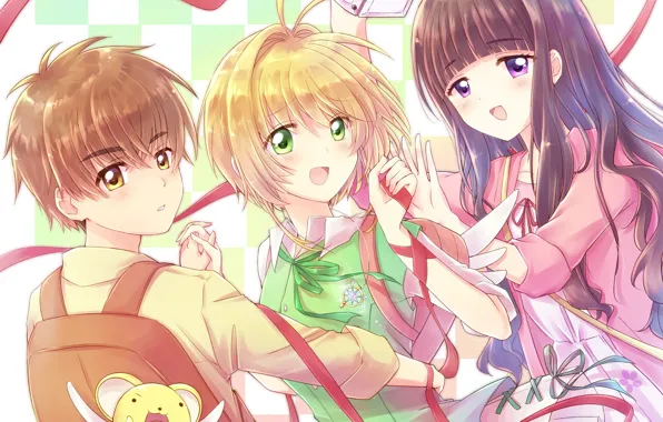 Девочки, аниме, мальчик, арт, Card Captor Sakura, Сакура собирательница карт