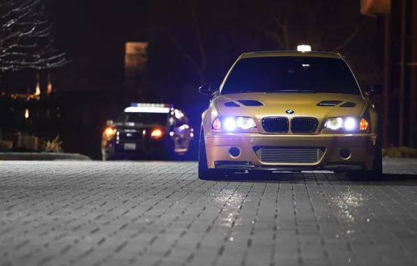 Night, E46, M3, Police car, Yellow metallic