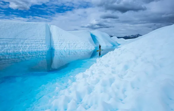 Прозрачность, мужик, льды, Alaska, Paddling Tranquility