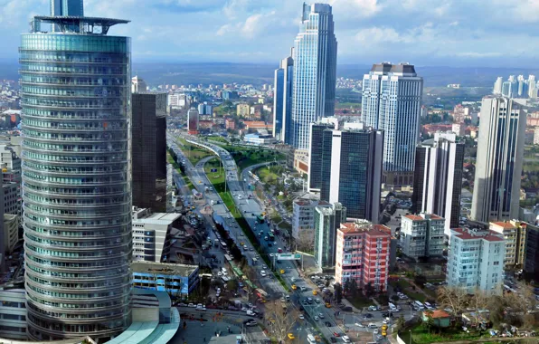 Дорога, крыша, авто, небоскребы, панорама, road, мегаполис, Турция