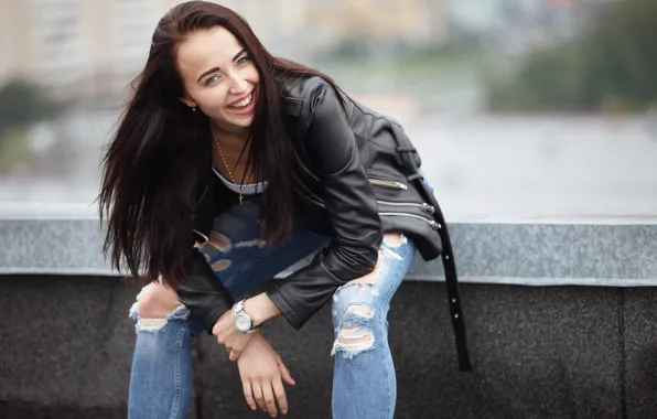 Взгляд, девушка, лицо, волосы, джинсы, куртка, Vika
