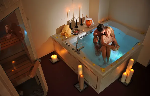 Картинка любовь, романтика, женщина, свечи, ванна, мужчина