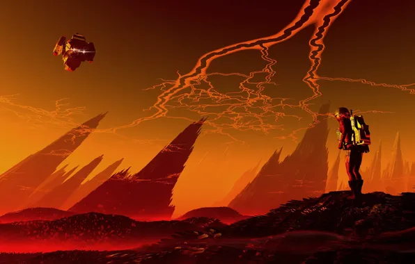 Скалы, человек, экипировка, аппарат, Alienscape