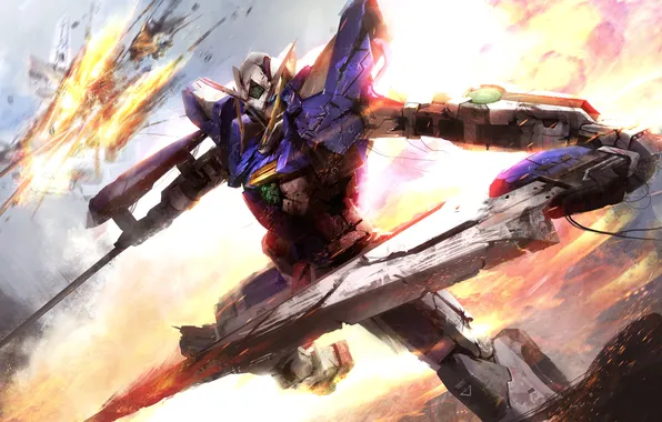 Картинка полет, взрывы, mech, Gundam