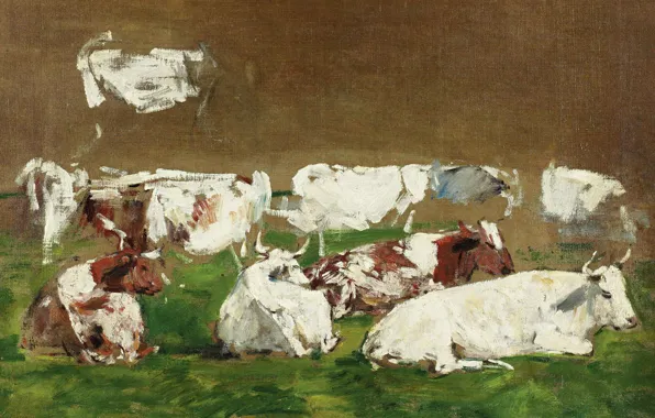 Картинка животные, картина, Коровы, Эжен Буден, Eugene Boudin