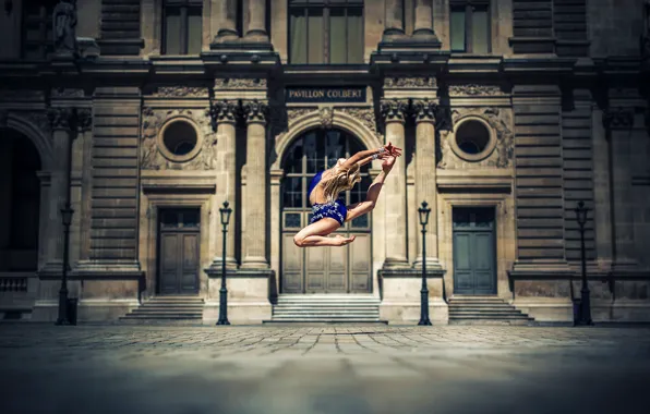 Girl, woman, stretch, jump, model, street, blonde, female