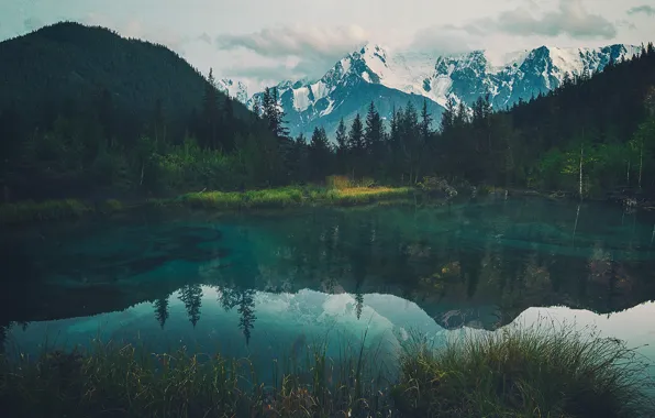 Картинка облака, деревья, природа, озеро, отражение, Горы, Руслан Олинчук