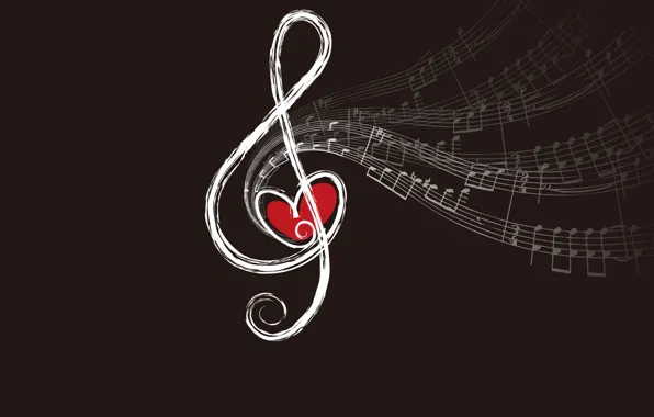 Ноты, сердце, ключ, скрипичный, звуки