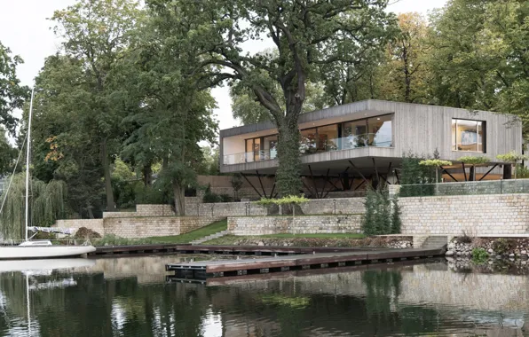 Вилла, Германия, причал, архитектура, Berlin, у реки, by Carlos Zwick Architekten, Ake House