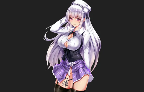 Girl, sexy, lingerie, cleavage, blouse, panties, thighhighs, long hair