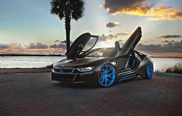 Картинка car, закат, автообои, BMW i8