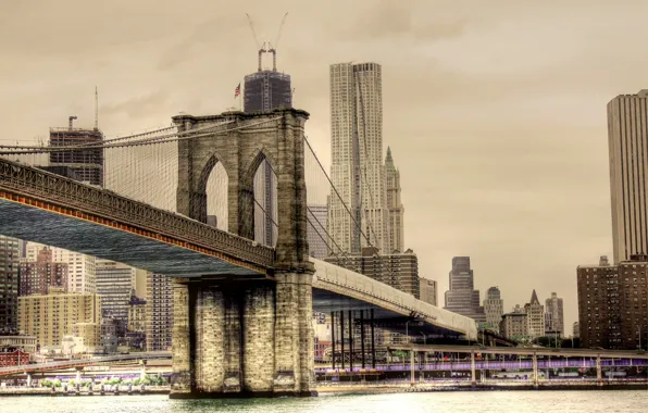Картинка город, здания, Нью-Йорк, Бруклинский мост, Brooklyn Bridge