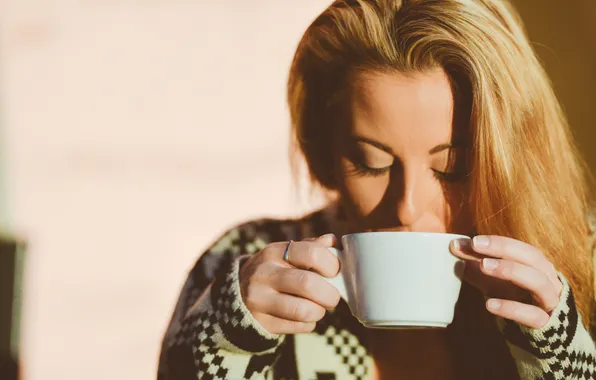 Картинка девушка, чай, кофе, утро, блондинка, чашка