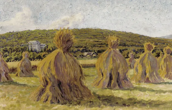 Поле, пейзаж, картина, солома, Gustave Cariot, Стога, Гюстав Карио