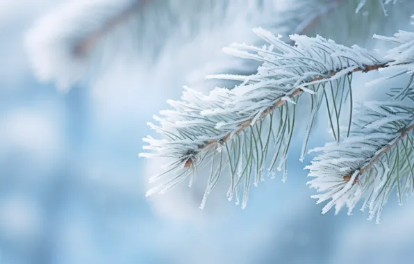 Зима, иней, снег, ветки, Рождество, Новый год, хвоя, хвойные