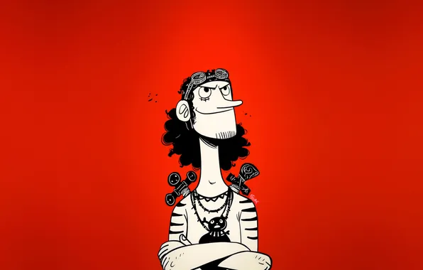 Улыбка, аниме, снайпер, One Piece, красный фон, Usopp, пираты Соломенной Шляпы, Капитан Усопп