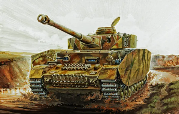 War, art, painting, tank, ww2, panzer, Panzer Iv Ausf H