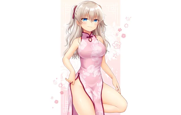 Girl, sexy, long hair, dress, anime, blue eyes, beautiful, pretty