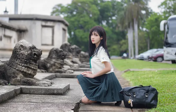 Beautiful, Asian, Model, Street, Woman, Pretty, Statue, Outdoor