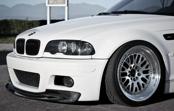 Белый, бмв, фара, колесо, BMW, white, E46