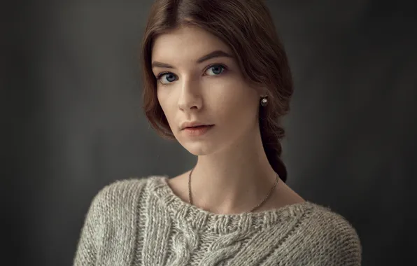 Взгляд, девушка, фон, милая, портрет, прическа, рыжая, young