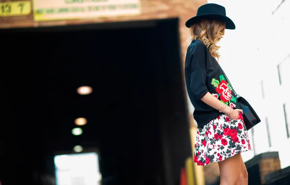 Картинка New-York, street style, fashion week, spring-2014, rose print dress