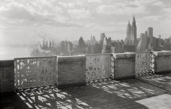 Картинка ретро, обои, фотография, завод, чёрно-белое, Нью-Йорк, wallpaper, небоскрёбы