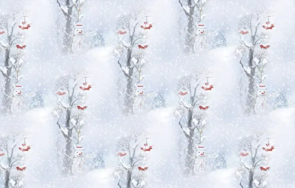 Картинка зима, снег, фон, праздник, текстура, Новый год, снеговик, снегопад