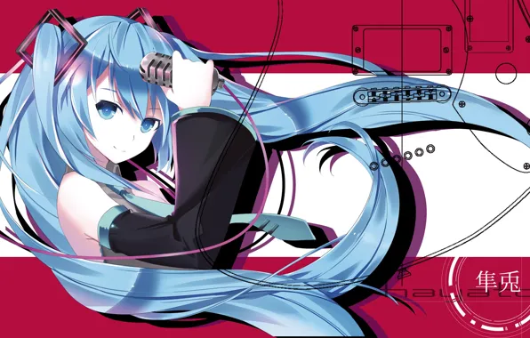 Девушка, микрофон, Hatsune Miku, Vocaloid, Вокалоид, Хатсуне Мику