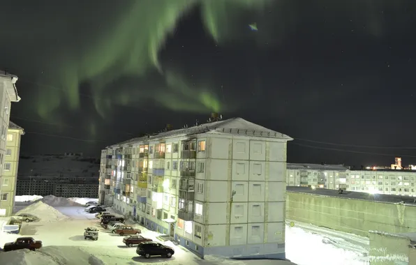 Aurora, Winter, Wild, Automobile, Northern Lights, Cold, Houses, Polar Lights