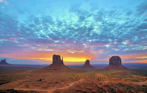 Картинка рассвет, Аризона, Юта, долина монументов, заповедник племени навахо