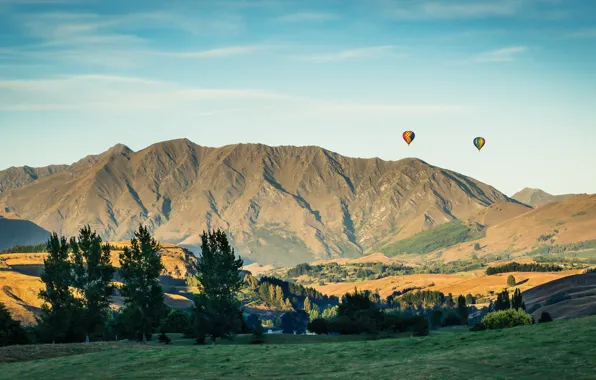 Деревья, холмы, trees, hills, ballons, баллоны