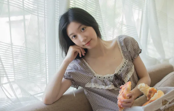 Beautiful, Asian, Model, Smile, Woman, Sofa, Cute, Pretty