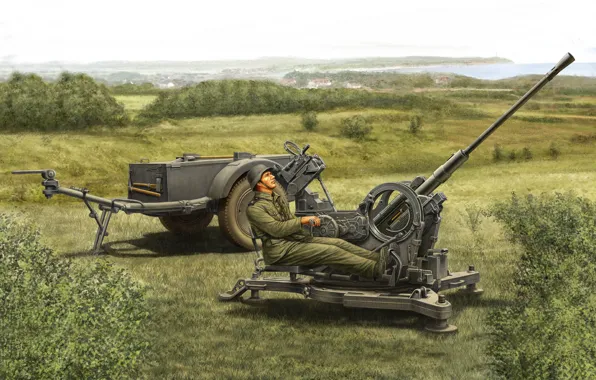 Flugzeugabwehrkanone, зенитное орудие, 2.0 cm FlaK 30/38, зенитчик